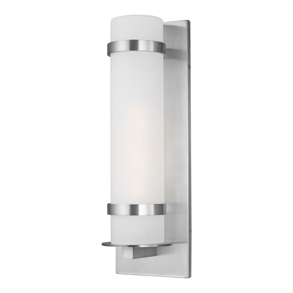 Alban Large One Light Outdoor LED Wall Lantern - Satin Aluminum Outdoor Sea Gull Lighting 