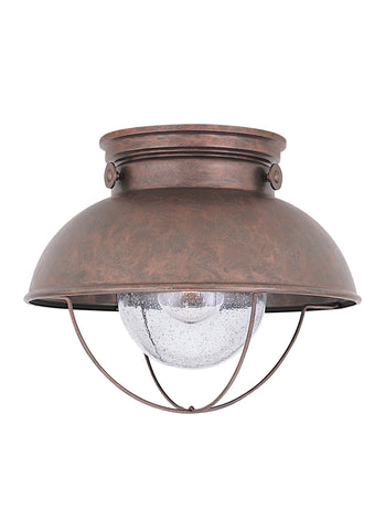 Sebring One Light Outdoor Ceiling Flush Mount - Weathered Copper Outdoor Sea Gull Lighting 