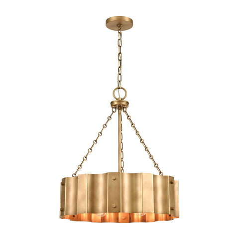 Clausten 4-Light Chandelier in Natural Brass with Natural Brass Metal Shade