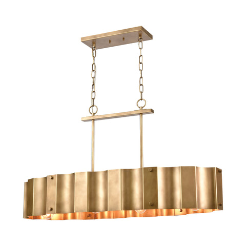Clausten 4-Light Island Light in Natural Brass with Natural Brass Metal Shade