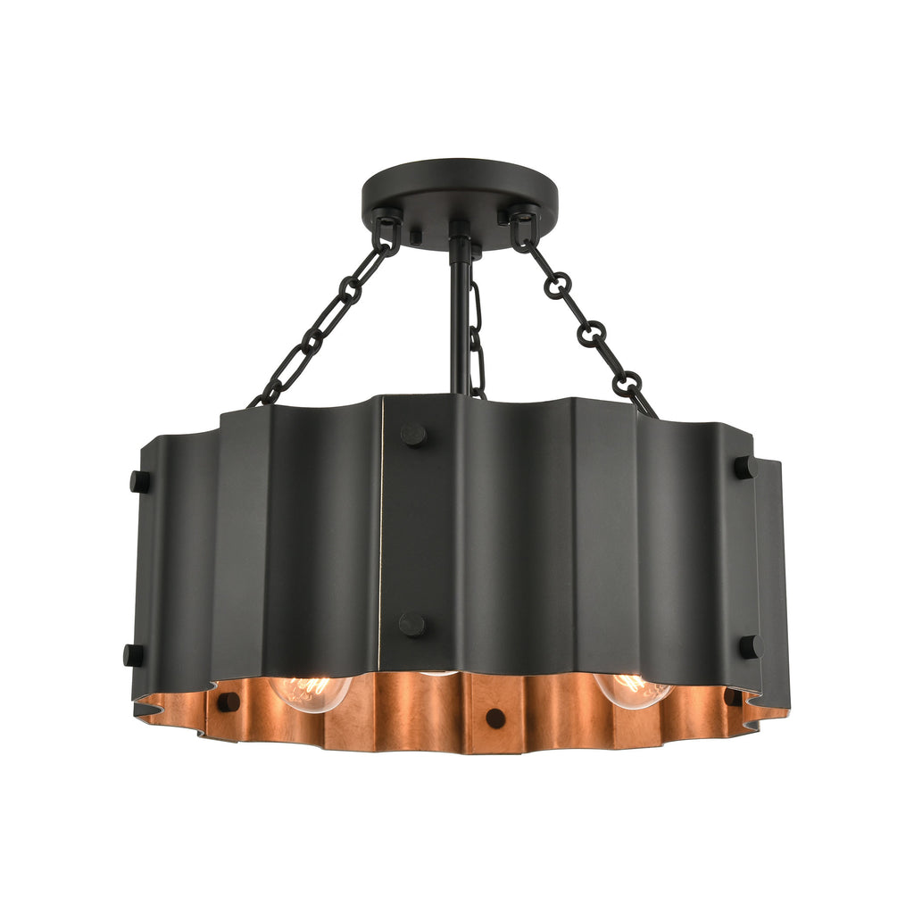 Clausten 3-Light Semi Flush in Black and Gold with Black Metal Shade