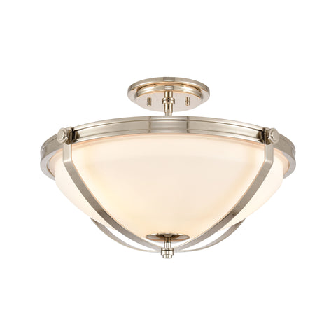 Connelly 3-Light Semi Flush in Polished Nickel with Frosted and Painted White Glass