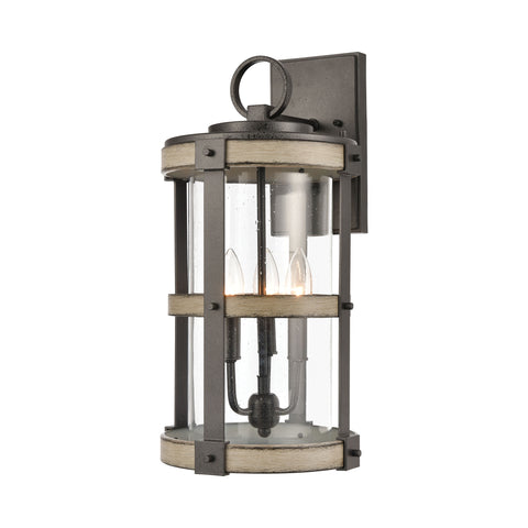 Crenshaw 3-Light Outdoor Sconce in Anvil Iron and Distressed Antique Graywood with Seedy Glass