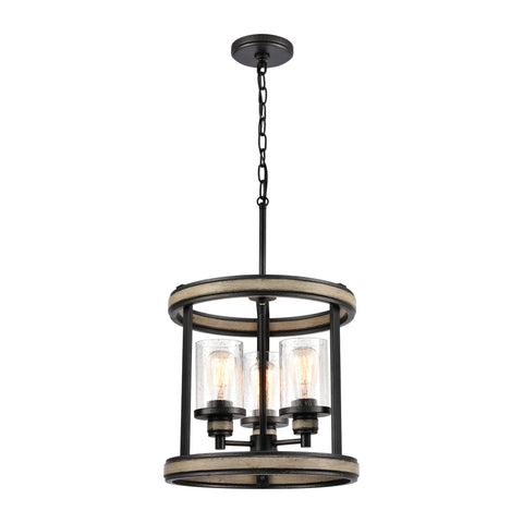 Beaufort 3-Light Pendant in Anvil Iron and Distressed Antique Graywood with Seedy Glass