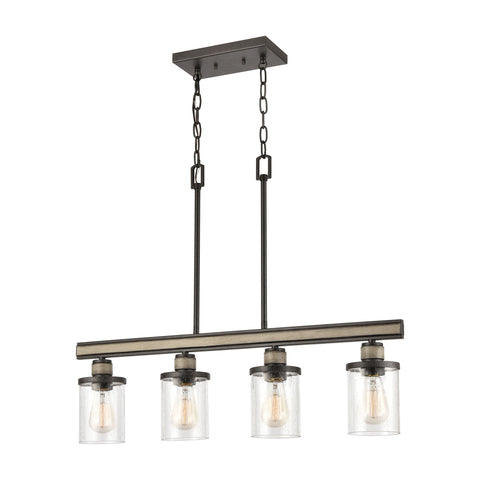 Beaufort 4-Light Island Light in Anvil Iron and Distressed Antique Graywood with Seedy Glass