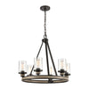 Beaufort 6-Light Chandelier in Anvil Iron and Distressed Antique Graywood with Seedy Glass