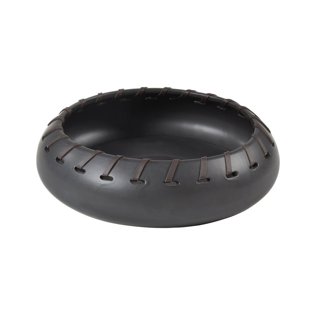 Tied Down Bowl in Dark Pewter and Brown Decor Accessories ELK Home 