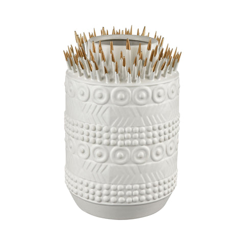 Thrilling Quill Vase in Matte White and Matte Gold Decor Accessories ELK Home 
