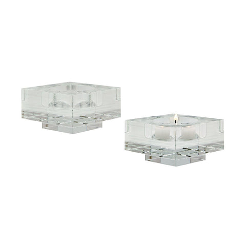 Small Square Windowpane Crystal Candleholders - Set of 2 Accessories Dimond Home 