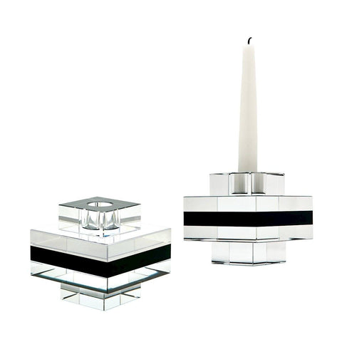 Square Tuxedo Crystal Pedestal Candleholders - Set of 2 Accessories Dimond Home 