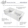 36" White Smooth Apron Thick Wall Fireclay Double Bowl Farm Sink