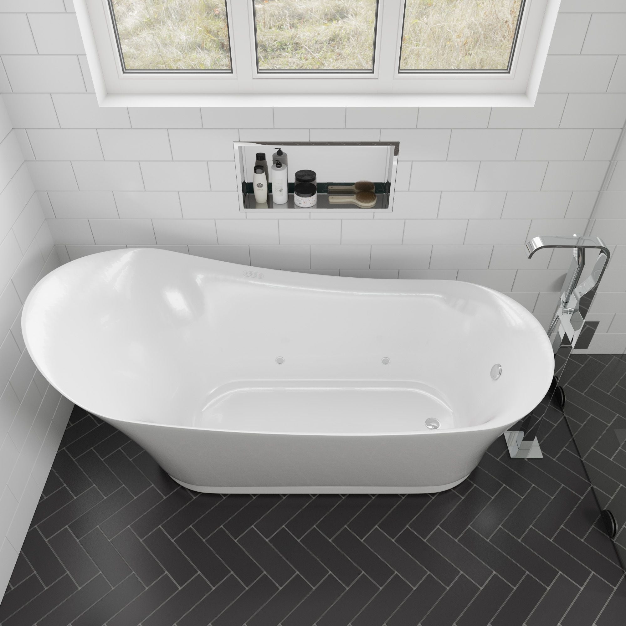 ALFI ALFI brand 8 x 36 Polished Stainless Steel Vertical Triple Shelf Bath Shower  Niche at