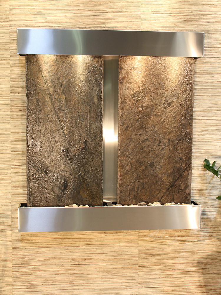 Aspen Falls Square - Stainless Steel - Green Natural Slate Fountains Adagio 
