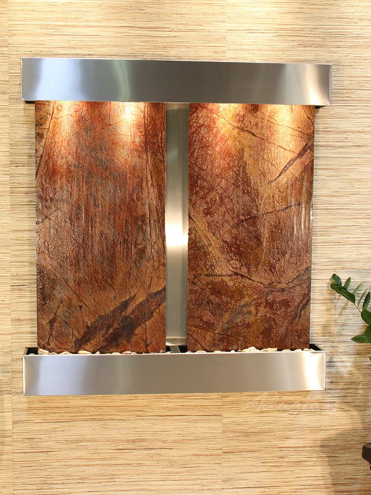 Aspen Falls Square - Stainless Steel - Brown Marble Fountains Adagio 