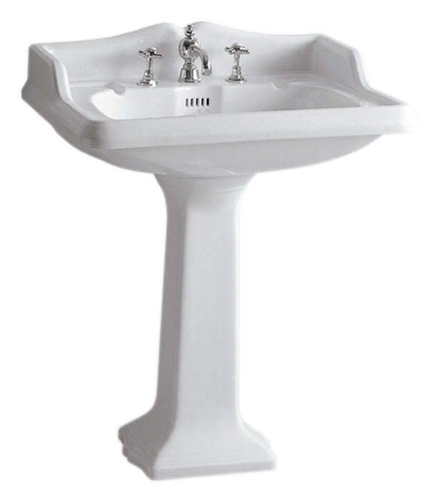 Isabella Collection Traditional Pedestal with an Integrated large Rectangular Bowl, Widespread Faucet Drilling, Backsplash, Dual Soap Ledges, Decorative Trim and Overflow