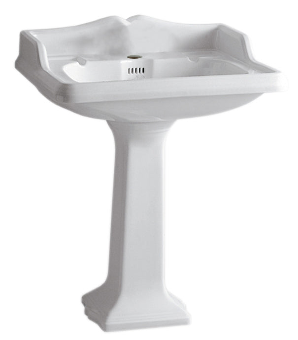 Isabella Collection Traditional Pedestal with an Integrated large Rectangular Bowl, Single Hole Faucet Drilling, Backsplash, Dual Soap Ledges, Decorative Trim and Overflow