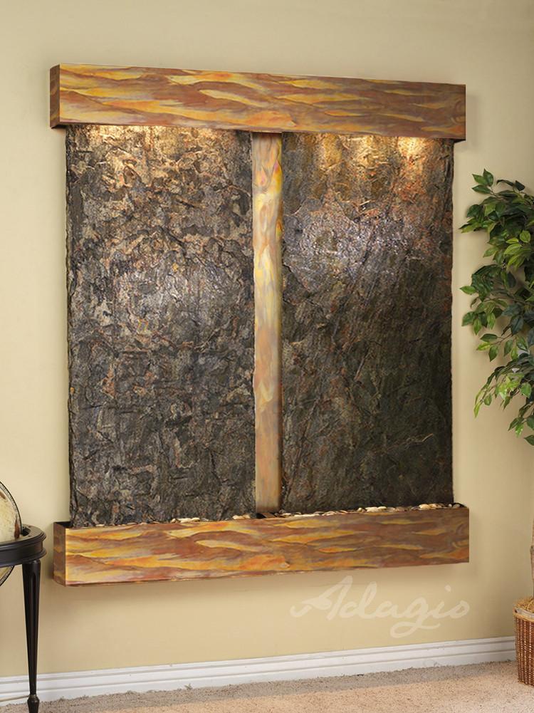 Cottonwood Falls Square - Rustic Copper - Green Natural Slate Fountains Adagio 