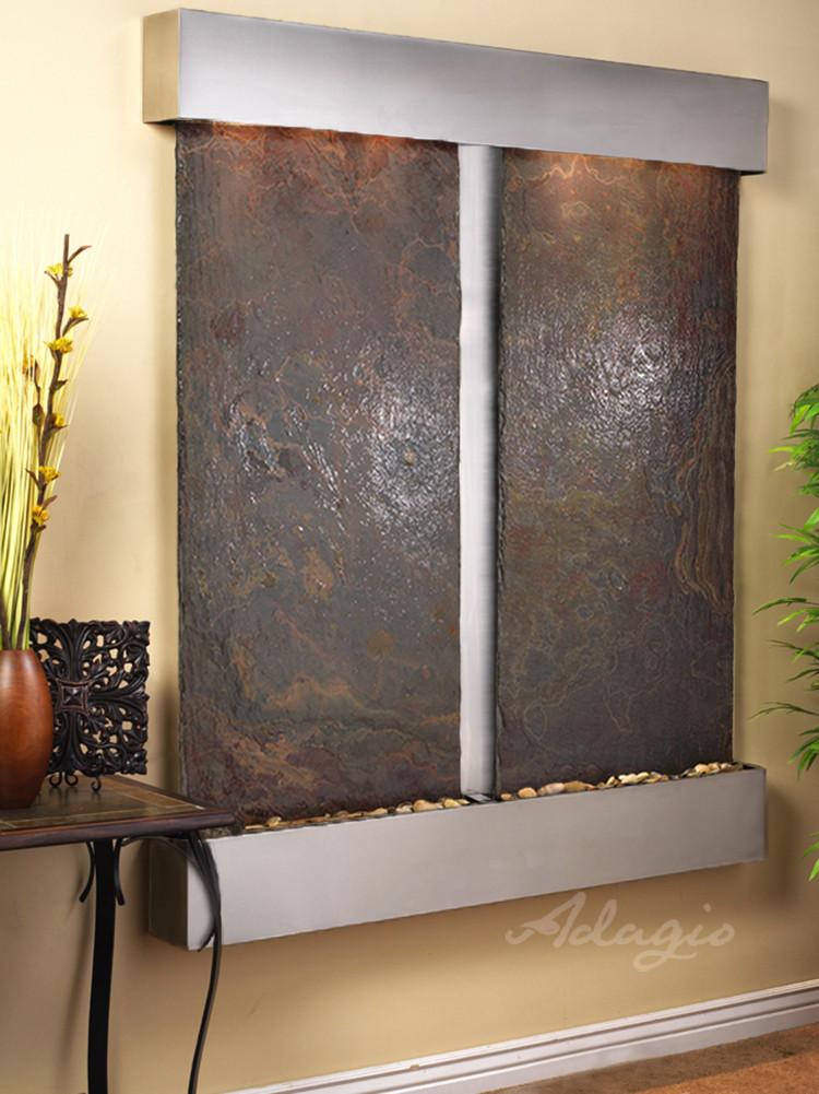 Cottonwood Falls Square - Stainless Steel - Multicolor Natural Slate Fountains Adagio 