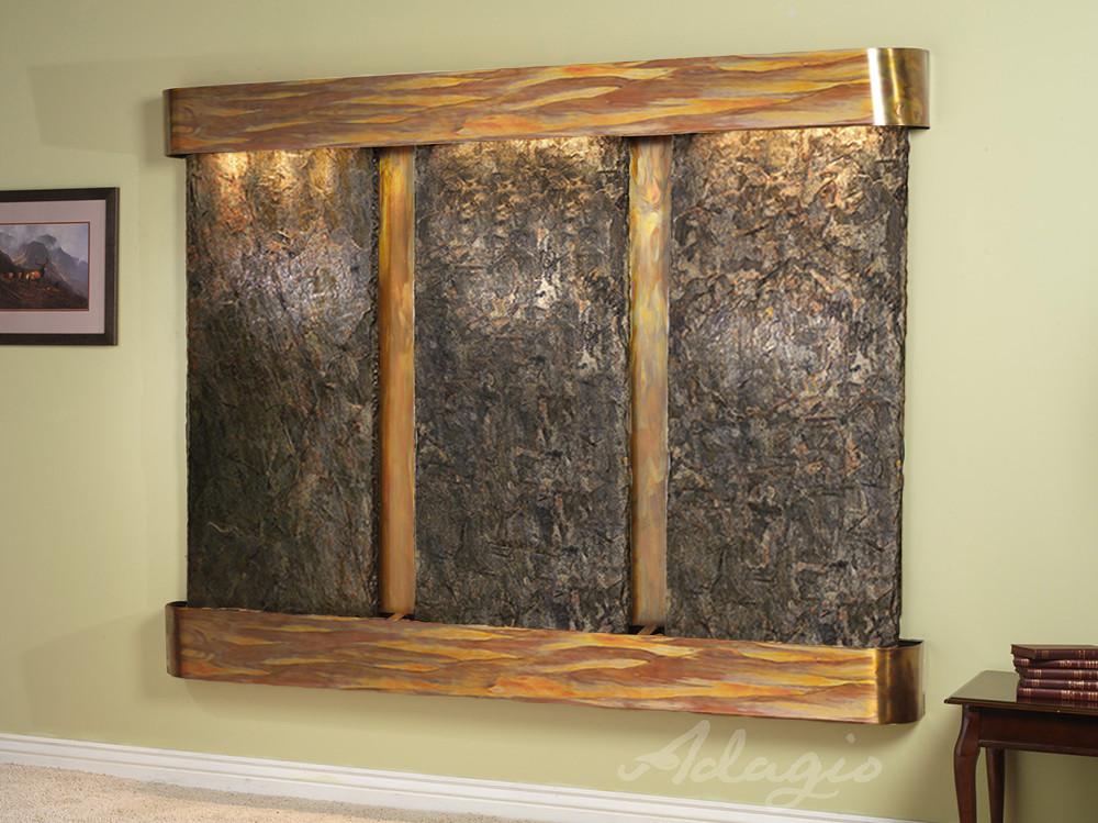 Deep Creek Falls Round - Rustic Copper - Green Natural Slate Fountains Adagio 