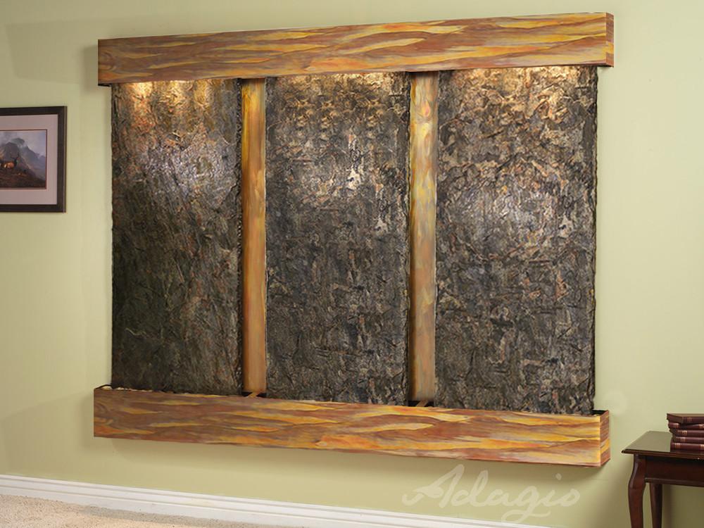 Deep Creek Falls Square - Rustic Copper - Green Natural Slate Fountains Adagio 