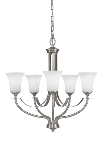 Barrington Five Light Chandelier - Brushed Steel Ceiling Sea Gull Lighting 