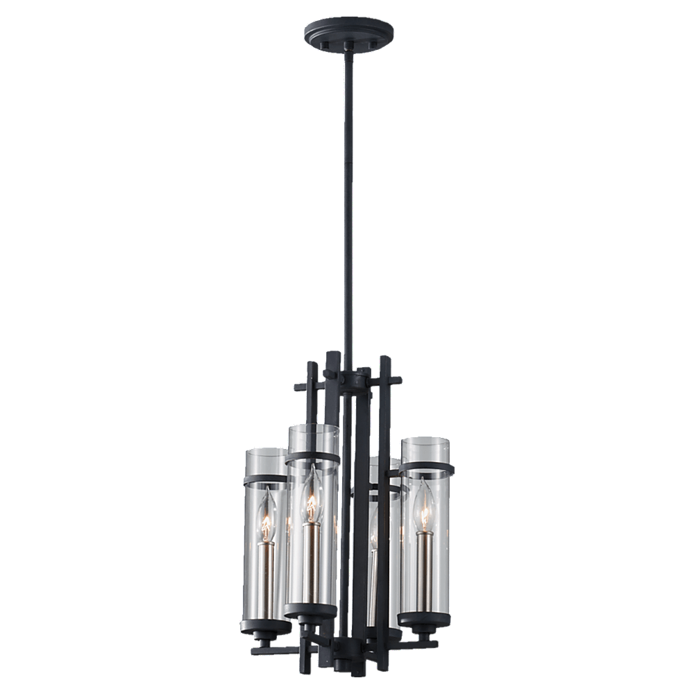 Ethan Antique Forged Iron / Brushed Steel 4-Light Mini Chandelier Ceiling Feiss 