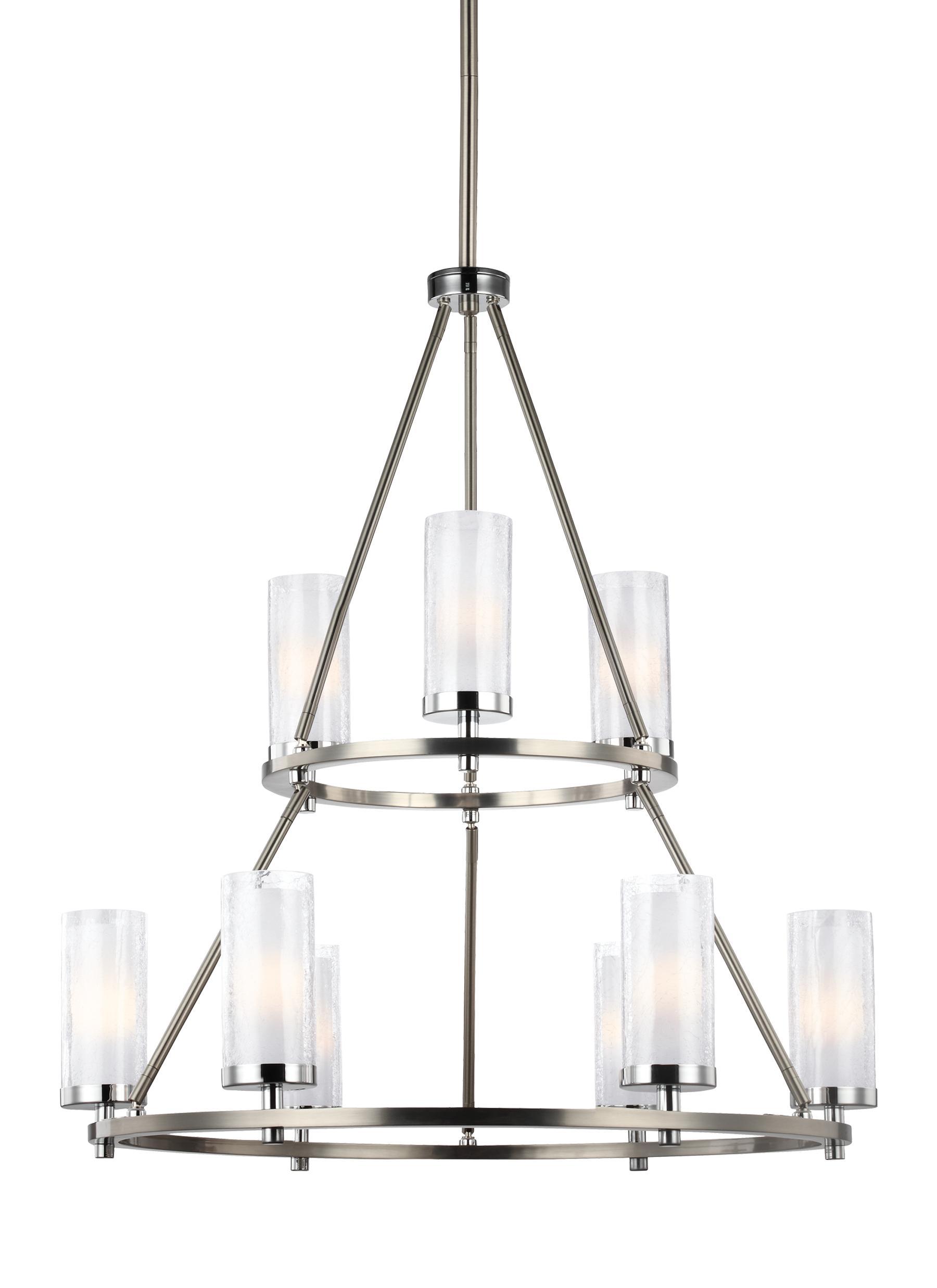 Jonah Satin Nickel / Chrome 9 - Light Two Tier Chandelier Ceiling Feiss 