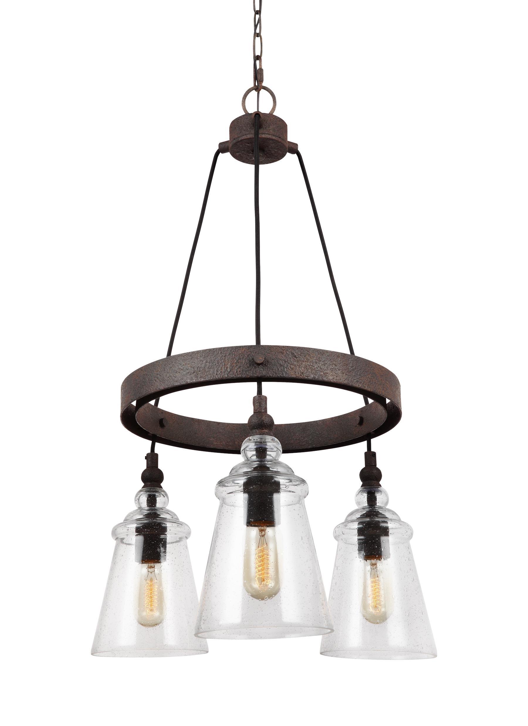 Loras Dark Weathered Iron 3-Light Chandelier Ceiling Feiss 