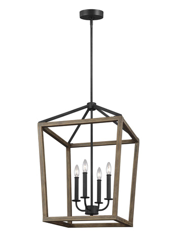 Gannet Weathered Oak Wood / Antique Forged Iron 4-Light Chandelier Ceiling Feiss 