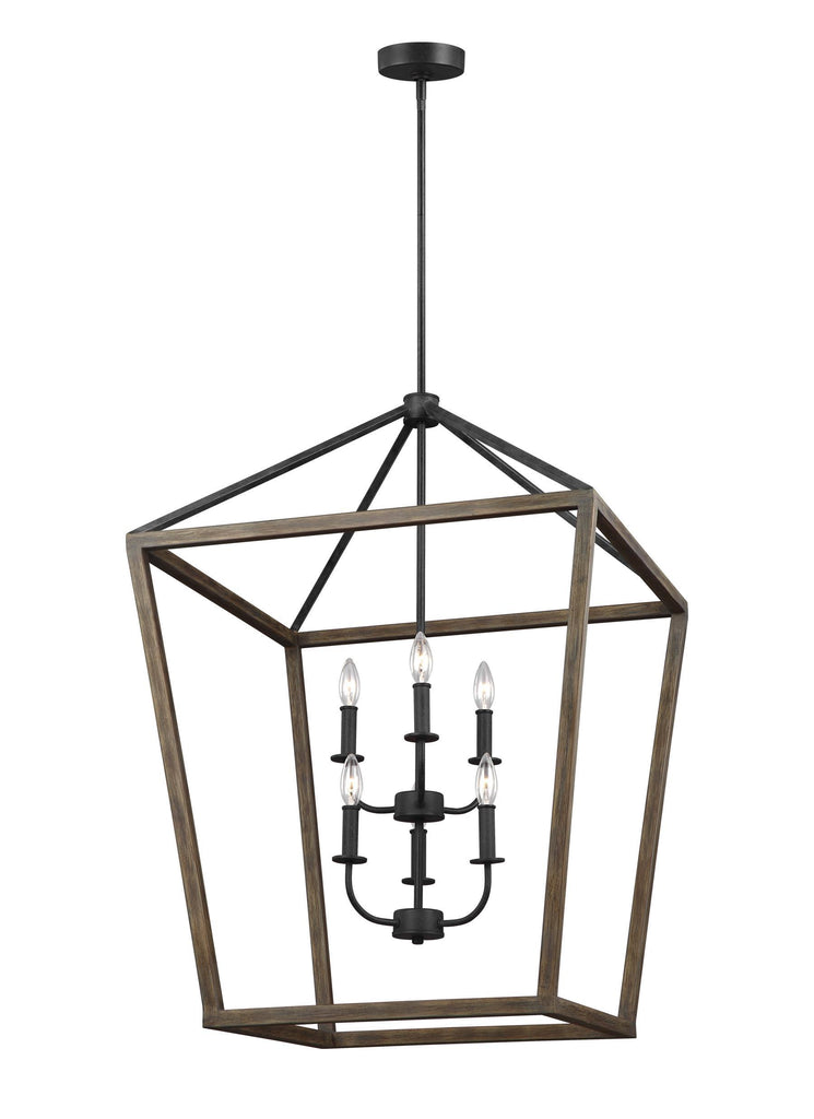 Gannet Weathered Oak Wood / Antique Forged Iron 6-Light Chandelier Ceiling Feiss 