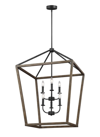 Gannet Weathered Oak Wood / Antique Forged Iron 6-Light Chandelier Ceiling Feiss 