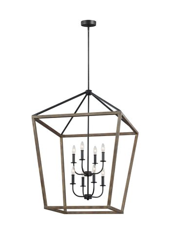 Gannet Weathered Oak Wood / Antique Forged Iron 8-Light Chandelier Ceiling Feiss 