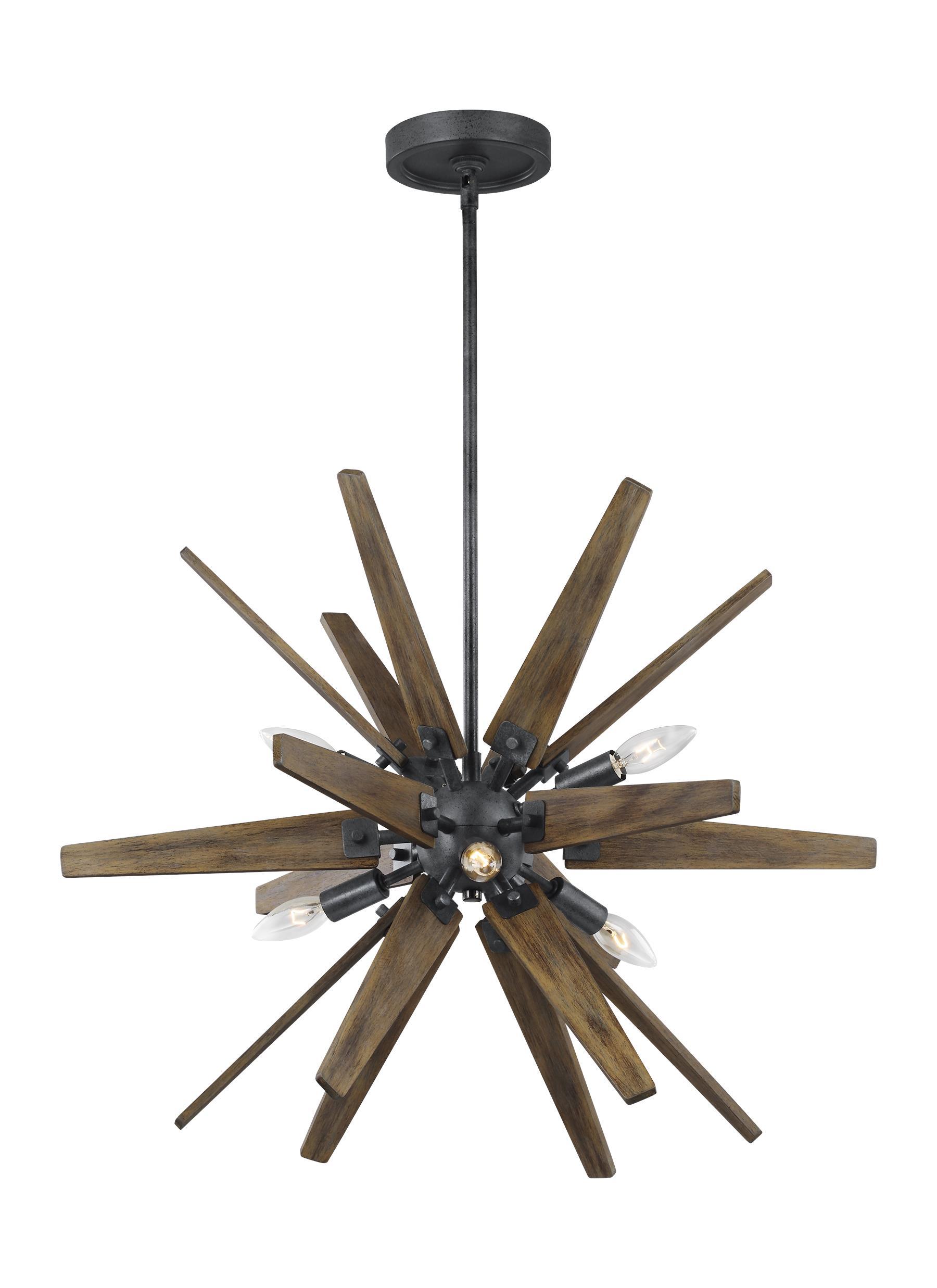 Thorne Dark Weathered Zinc / Weathered Oak 6-Light Chandelier Ceiling Feiss 