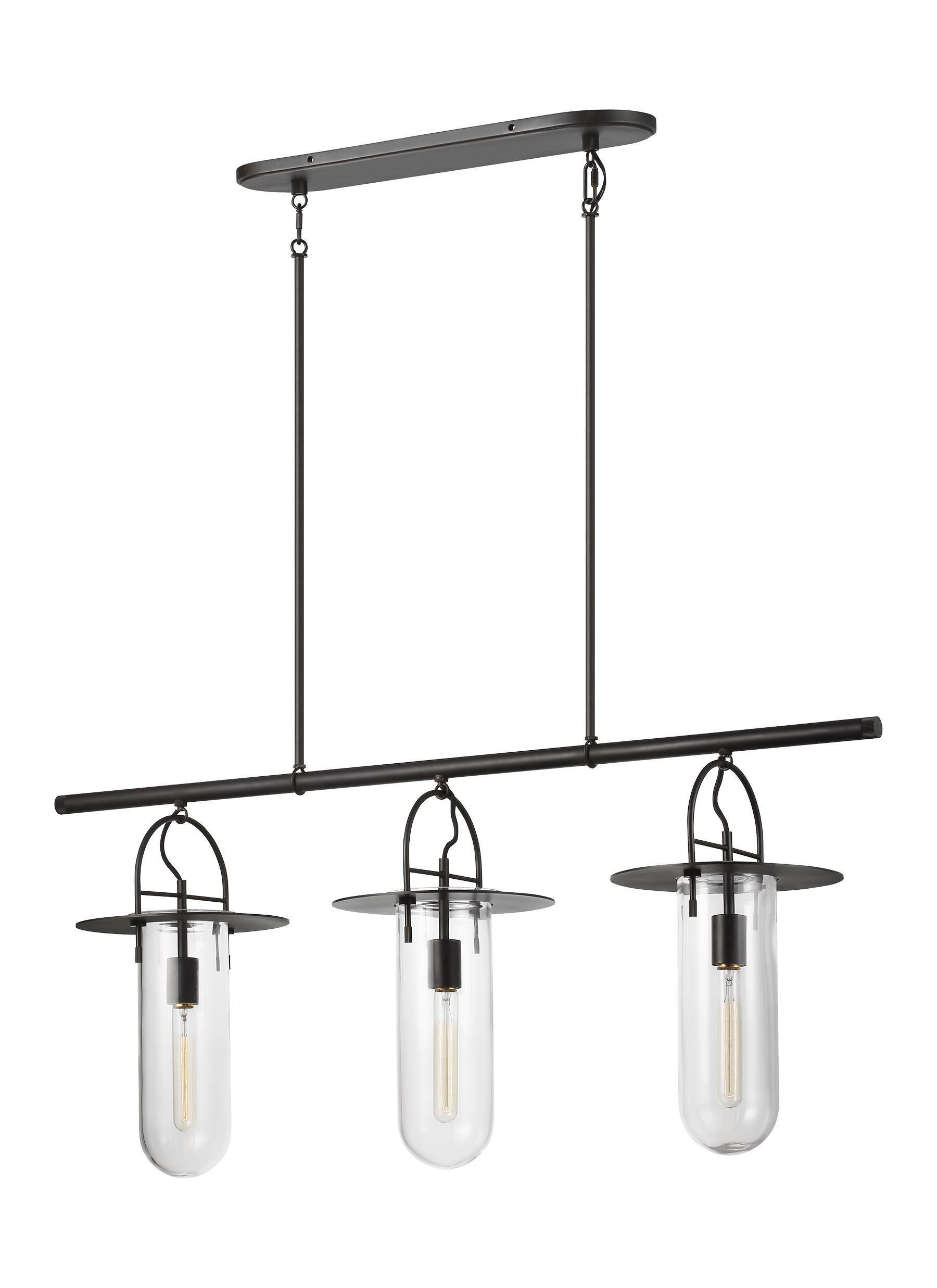 Nuance Aged Iron 3-Light Linear Chandelier Ceiling Feiss 