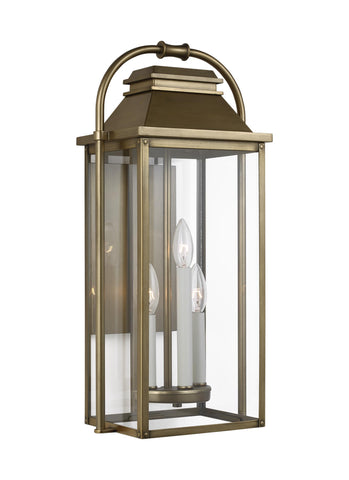 Wellsworth Painted Distressed Brass 3-Light Outdoor Wall Lantern Outdoor Feiss 