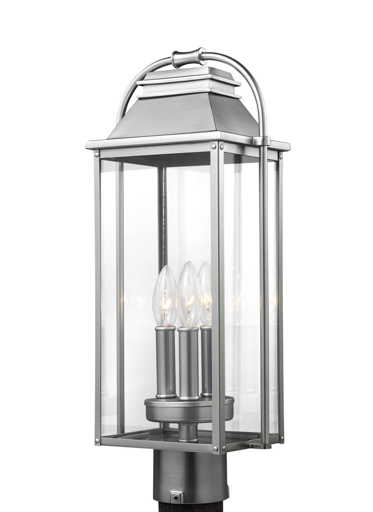 Wellsworth Painted Brushed Steel 3-Light Post Lantern Outdoor Feiss 