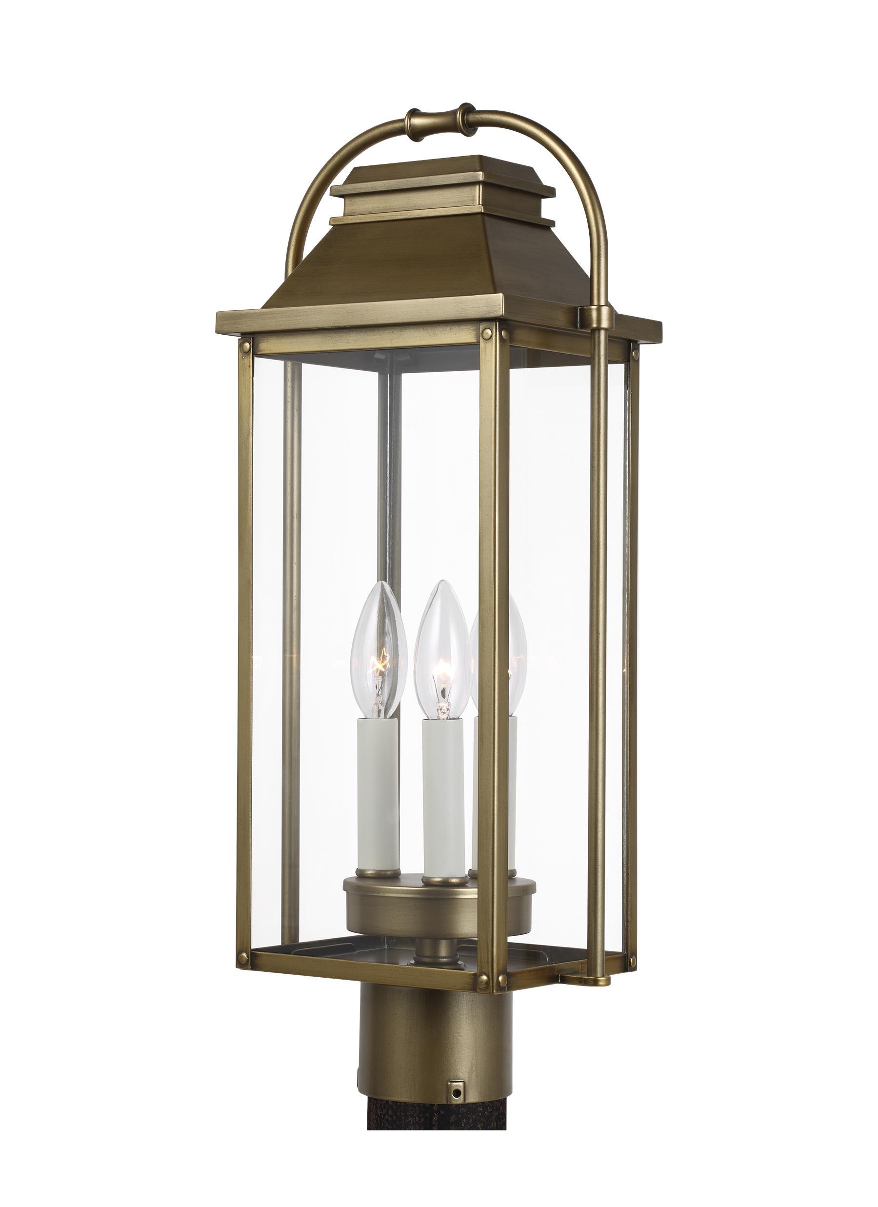Wellsworth Painted Distressed Brass 3-Light Post Lantern Outdoor Feiss 