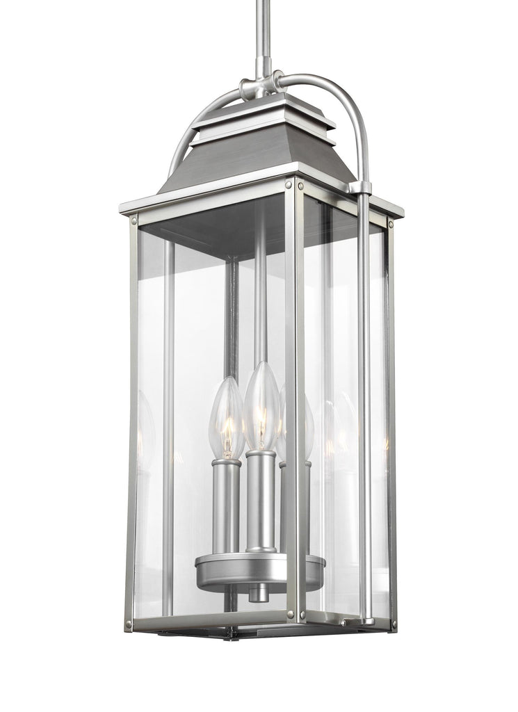 Wellsworth Painted Brushed Steel 3-Light Outdoor Pendant Lantern Outdoor Feiss 