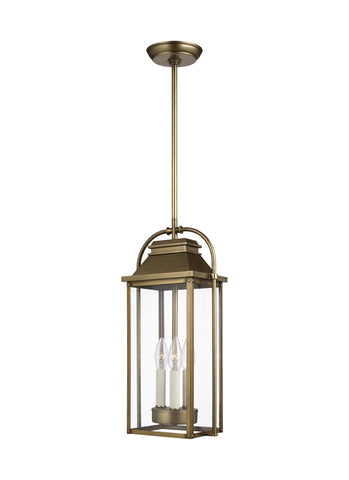 Wellsworth Painted Distressed Brass 3-Light Outdoor Pendant Lantern Outdoor Feiss 