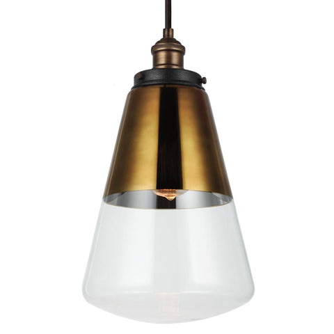 Waveform Painted Aged Brass / Dark Weathered Zinc 1-Light Pendant Ceiling Feiss 