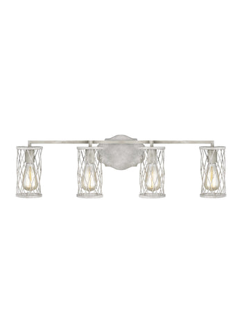 Cosette French Washed Oak / Distressed White Wood 4-Light Vanity Wall Feiss 