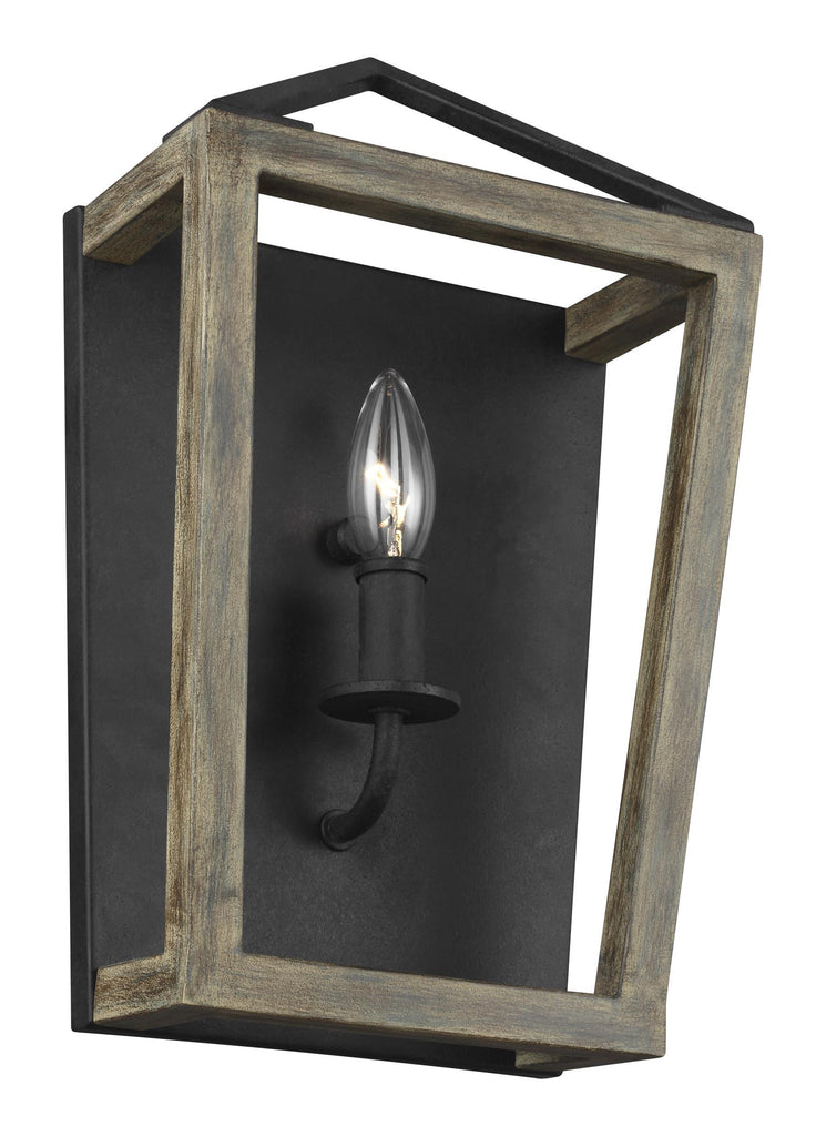 Gannet Weathered Oak Wood / Antique Forged Iron 1-Light Wall Sconce Wall Feiss 