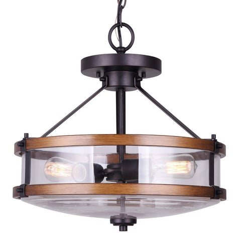 Canmore 3 Light Chandelier - Oil Rubbed Bronze and Brushed wood