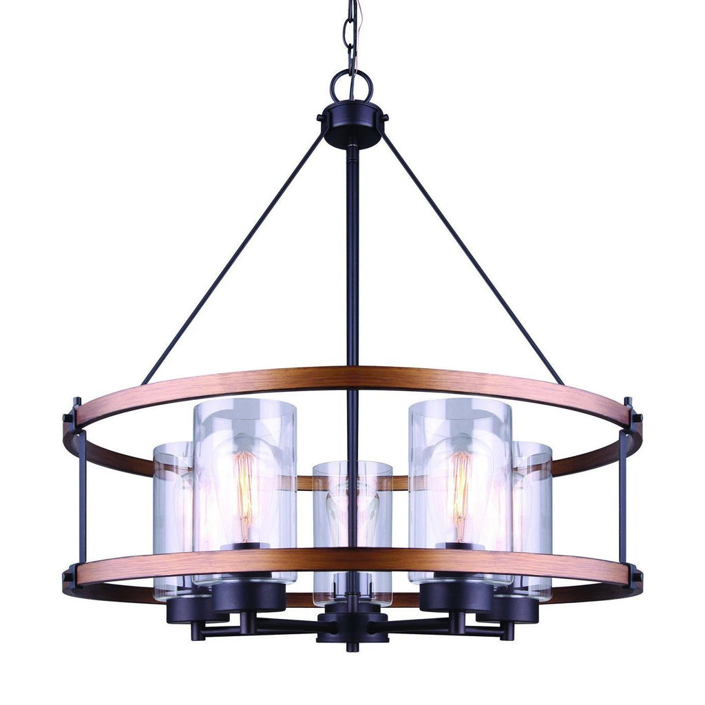 Canmore 5 Light Chandelier - Oil Rubbed Bronze and Brushed wood Ceiling 7th Sky Design 
