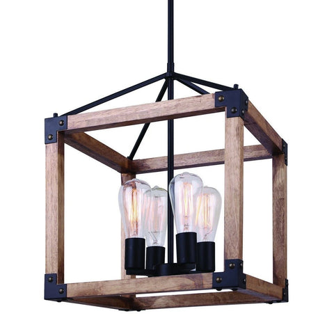 Moss 4 Light Chandelier - Black and Wood Ceiling 7th Sky Design 