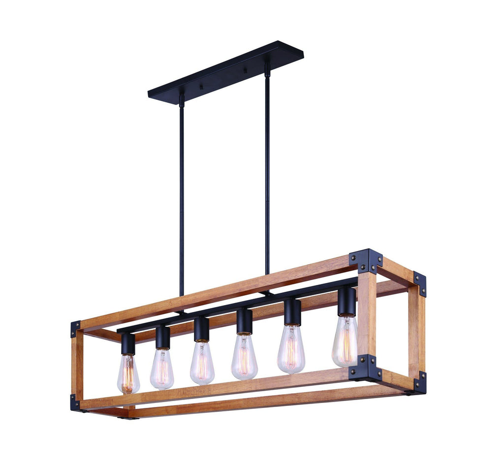 Moss 6 Light Chandelier - Black and Wood Ceiling 7th Sky Design 