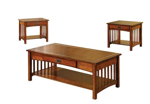 Warne Mission Slatted 3-Piece Accent Table Set Antique Oak Furniture Enitial Lab 