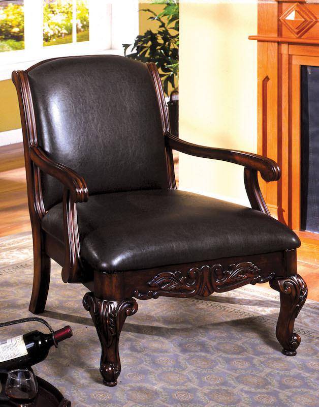 Filliman Carved Leatherette Accent Chair Dark Cherry Furniture Enitial Lab 