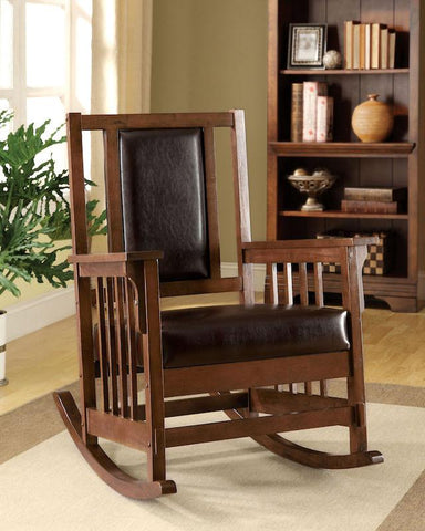 Coner Mission Style Faux Leather Rocking Chair Espresso Furniture Enitial Lab 