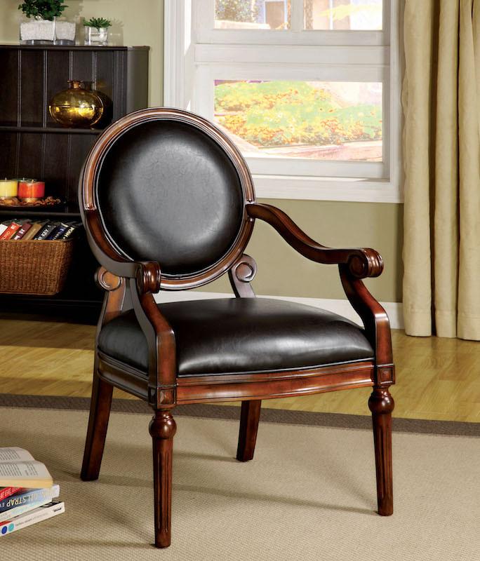 Luther Leatherette Round Back Accent Chair Tobacco Oak Furniture Enitial Lab 